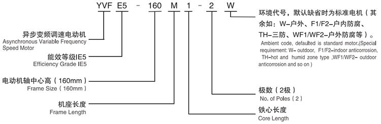 YVFE5系列超效率變頻調速三相異步電動機型號說明